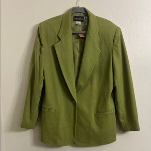 Requirements Vintage Moss Green Olive 100% Wool Single Button Blazer L/XL 14